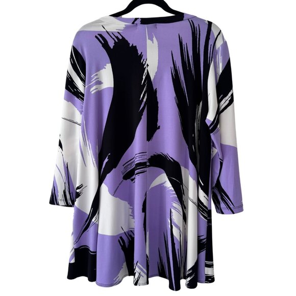 Sun Kim V-Neck Long Sleeve Tunic Purple Black White Pockets High Low Hem Size M - Picture 3 of 8